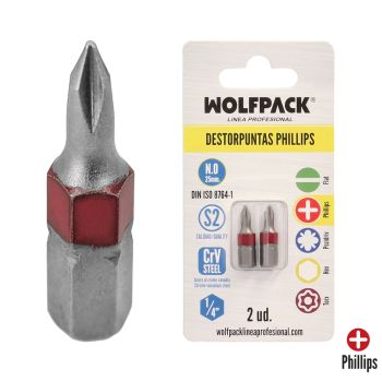 Destorpuntas Phillips Nº 0 (2 Piezas) Acero S2 al Cromo Vanadio
