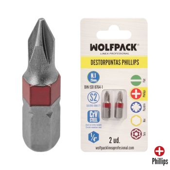 Destorpuntas Phillips Nº 1 (2 Piezas) Acero S2 al Cromo Vanadio