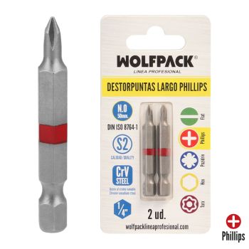 Destorpuntas Largos Phillips Nº 0 (2 Piezas) Acero S2 al Cromo Vanadio