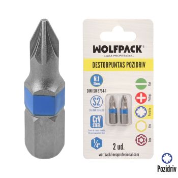 Destorpuntas Pozidriv Nº 1 (2 Piezas) Acero S2 al Cromo Vanadio