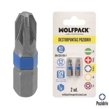 Destorpuntas Pozidriv Nº 3 (2 Piezas) Acero S2 al Cromo Vanadio