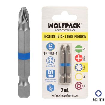 Destorpuntas Largo Pozidriv Nº 2 (2 Piezas) Acero S2 al Cromo Vanadio