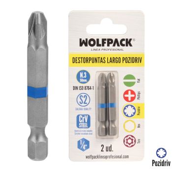 Destorpuntas Largo Pozidriv Nº 3 (2 Piezas) Acero S2 al Cromo Vanadio