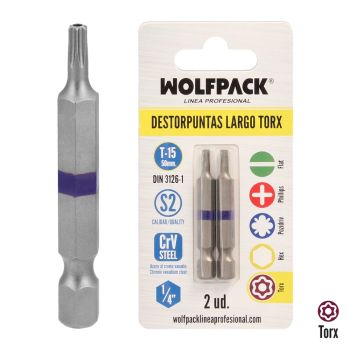 Destorpuntas Largo Torx T15 (2 Piezas) Acero S2 al Cromo Vanadio