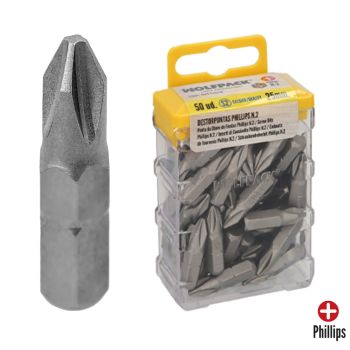 Destorpuntas Phillips Nº 2 (50 Piezas) Acero S2 al Cromo Vanadio