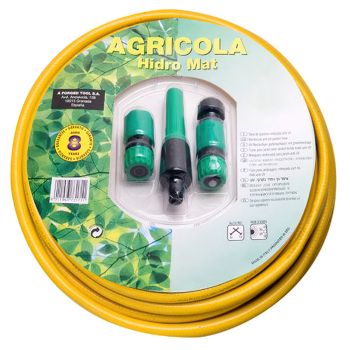 Manguera Amarilla Hidro Mat 15 mm. - 5/8" Rollo 25 Metros Con Accesorios