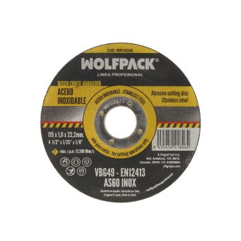 Disco Corte Abrasivo Acero Inoxidable Ø 115x Ø 22,2 mm. Espesor 1,0 mm.