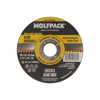Disco Corte Abrasivo Acero Inoxidable Ø 115x Ø 22,2 mm. Espesor 1,6 mm.