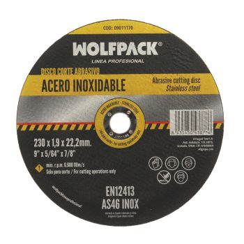 Disco Corte Abrasivo Acero Inoxidable Ø 230x Ø 22,2 mm. Espesor 1,9 mm.