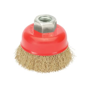 Cepillo Taza Acero Latonado, Ø  65 mm. Rosca M14 / Alambre de Ø 0,30 mm.