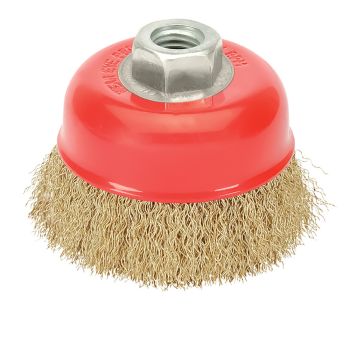 Cepillo Taza Acero Latonado, Ø 120 mm. Rosca M14 / Alambre de Ø 0,30 mm.