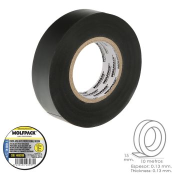 Cinta Aislante Profesional Negra Espesor 0.13 mm. Ancho 15 mm. Rollo 10 Metros
