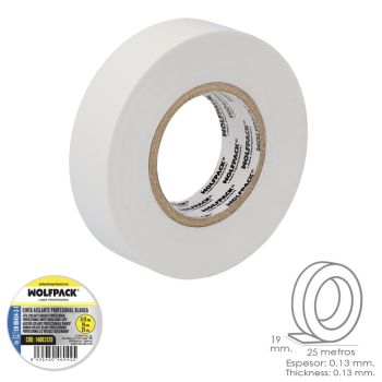 Cinta Aislante Profesional Blanca Espesor 0.13 mm. Ancho 19 mm. Rollo 25 Metros