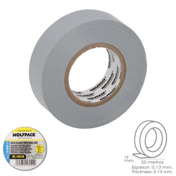 Cinta Aislante Profesional Gris Espesor 0.13 mm. Ancho 19 mm. Rollo 25 Metros