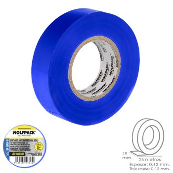 Cinta Aislante Profesional Azul Espesor 0.13 mm. Ancho 19 mm. Rollo 25 Metros