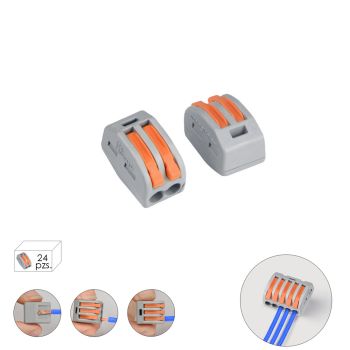 Regleta Conexion Electrica Rapida, 2 Polos, Ø 4 mm. 32 A, Paquete 24 Unidades