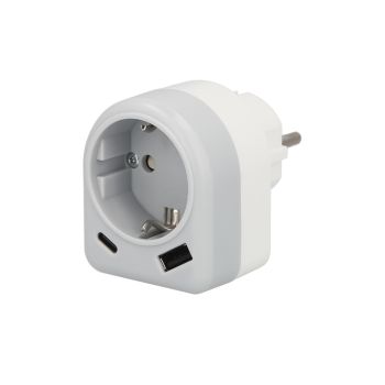 Adaptador / Enchufe Schuko Con 2 Tomas, USB A y USB C